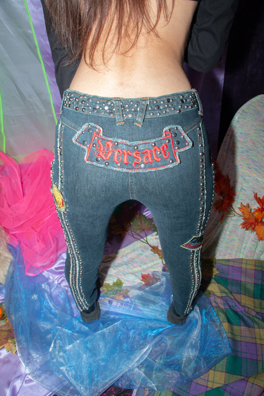 Versace Y2K low waisted jeans with studs and patches