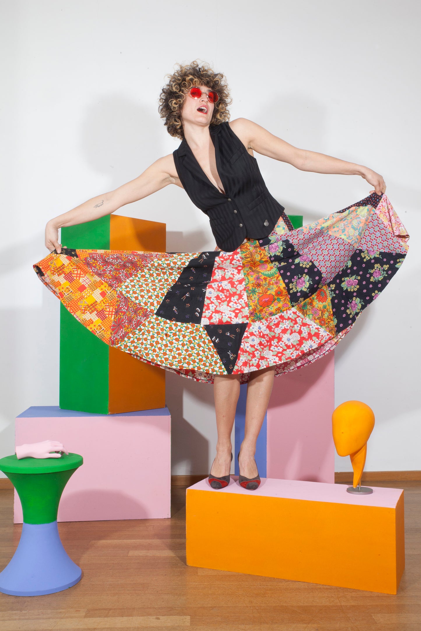 Handmade 70's patchwork maxi flower skirt