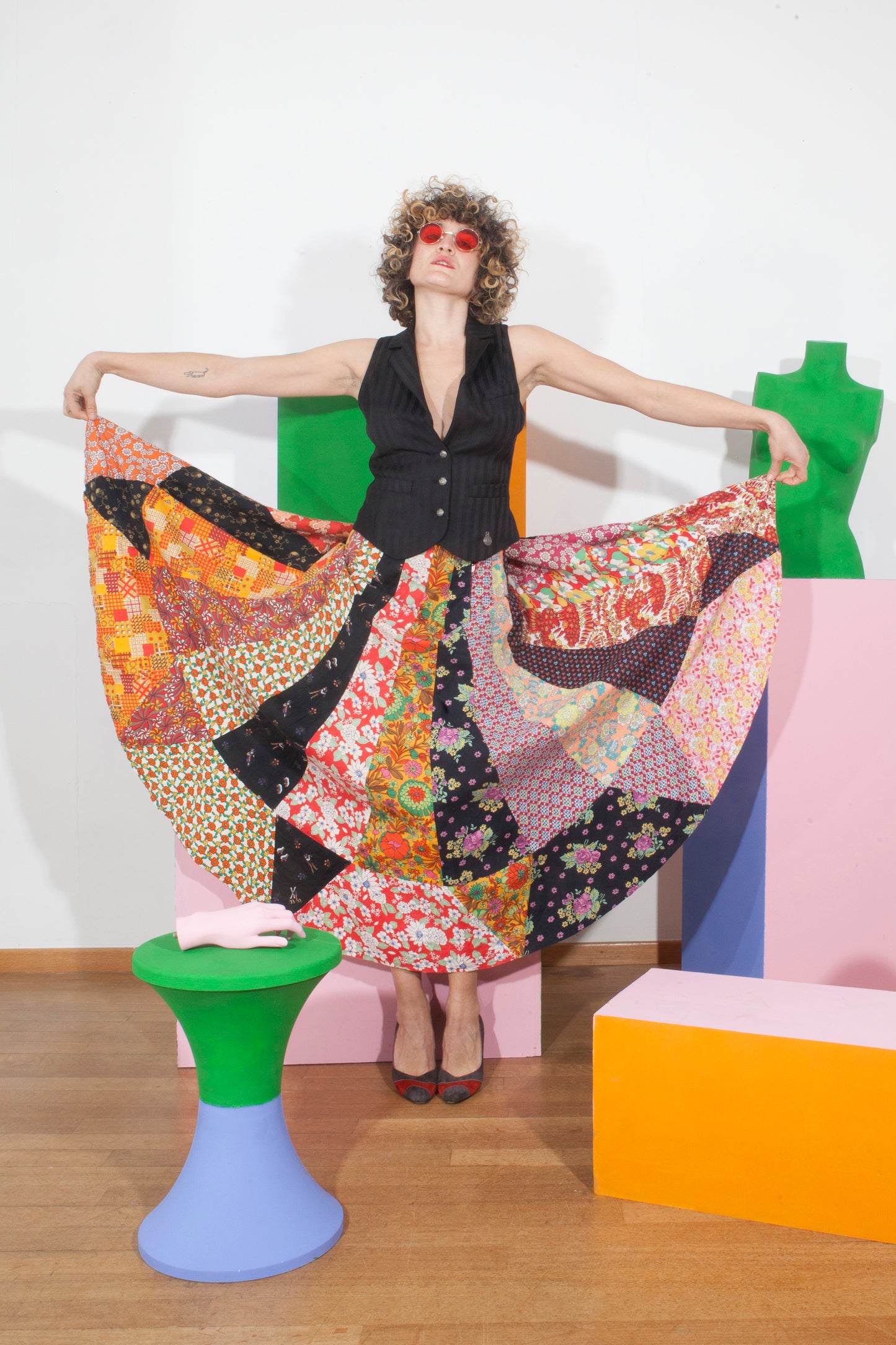 Handmade 70's patchwork maxi flower skirt